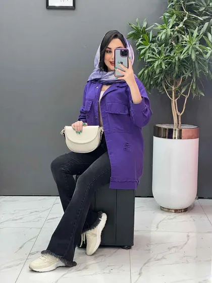 مانتو کتان زاپ‌دار ریش دار
