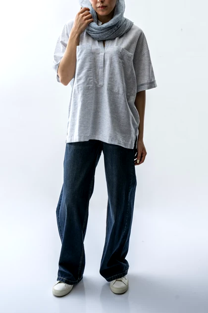 شومیز نیم قاپک دو جیب زنانه