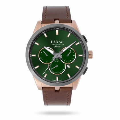 ساعت مچی مردانه لاکسمی بند چرم دو رنگ دودی رزگلد کد Laxmi 8131/1
