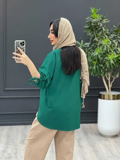 مانتو جلوبسته آستین گت دار
