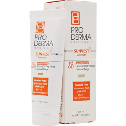 ضدآفتاب رنگی و مرطوب کننده پرودرما spf60 حجم 40گرم