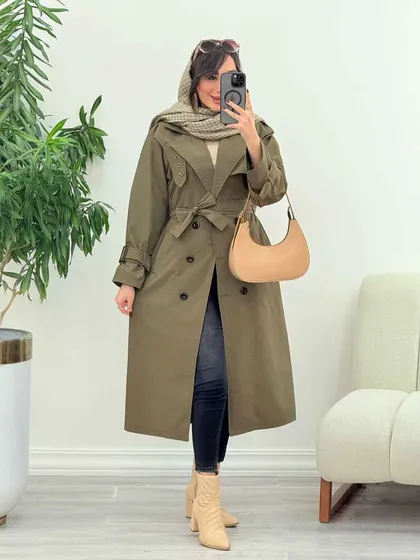 بارانی بلند ژیله پرچ دار ژونا