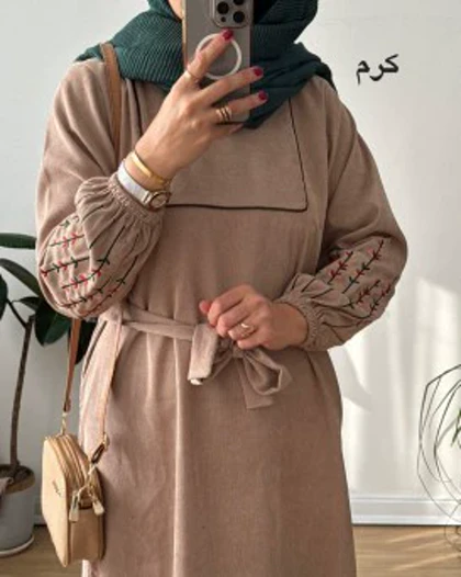 پیراهن مخمل کبریتی گندم