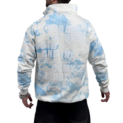 دورس یقه نیم زیپ سفید مدل چاپ برجسته