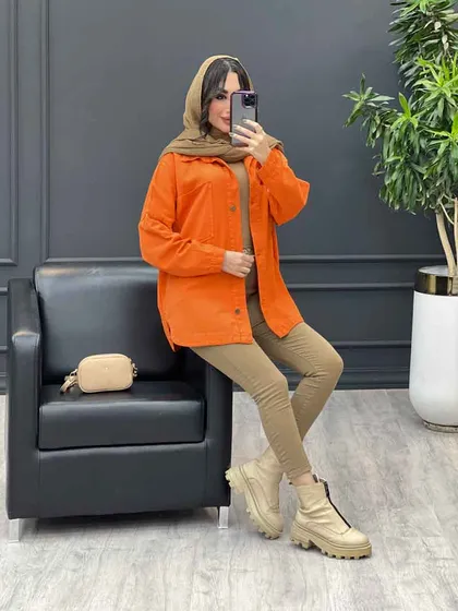مانتو جین رنگی دو جیب