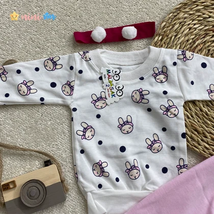 بلوز شلوار نوزادی دخترانه خرگوشی تل دار