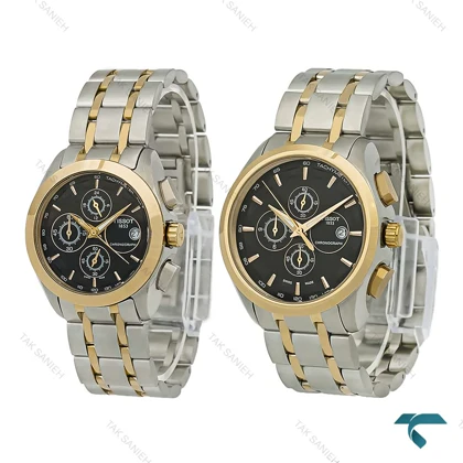 ساعت ست تیسوت سه موتوره کورنوگراف دورنگ طلایی صفحه مشکی Tissot-8273-S