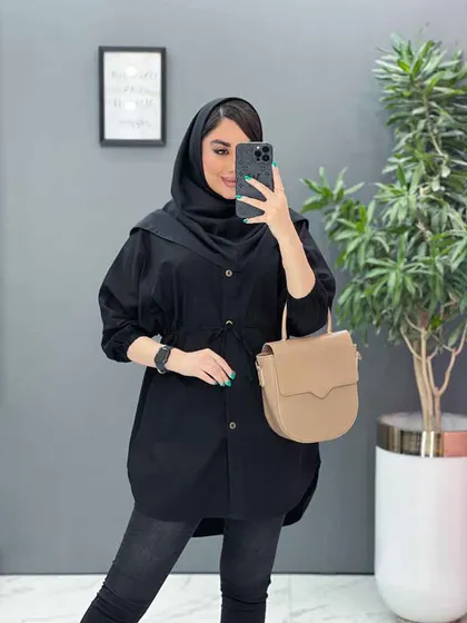 مانتو لینن کمرگت آستین کش