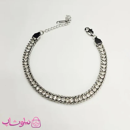 دستبند زنانه ترکیب کارتیه و تنیسی نگین سفید کد 580