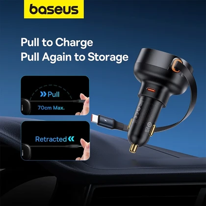 شارژر فندکی فست شارژ بیسوس Baseus مدل C0203100 توان 60 وات با کابل