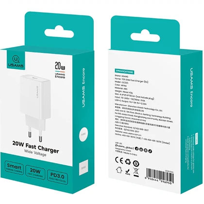 شارژر دیواری یوسامز USAMS مدل CC325 توان 20 وات تایپ سی