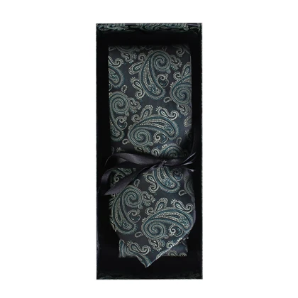 ست کراوات و پوشت لاکچری طرح بته جقه سبز