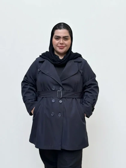 بارانی 6 دکمه زنانه سایز بزرگ کمردار
