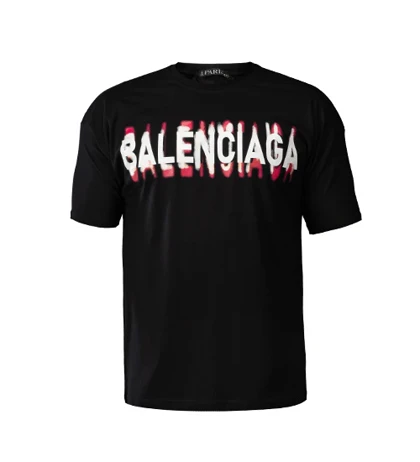 تیشرت لش Balenciaga یقه گرد مردانه مشکی نخ پنبه طرح دار
