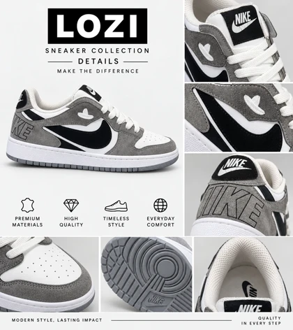 کتانی نایک Air Jordan 1 سفید طوسی مشکی مدل 9697 استایل خیابانی