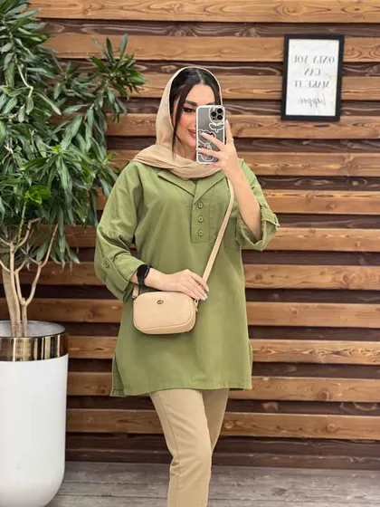 مانتو لینن جلو بسته یقه انگلیسی
