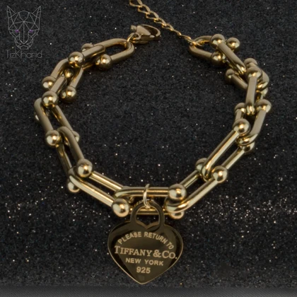 دستبند زنجیری آویز قلب تیفانی گلد