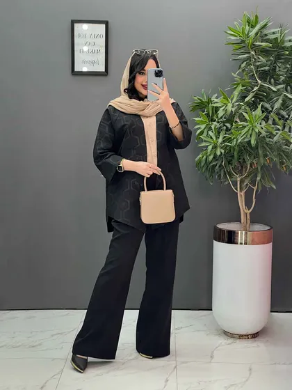 مانتو ژاکارد کتی آستین دوبل