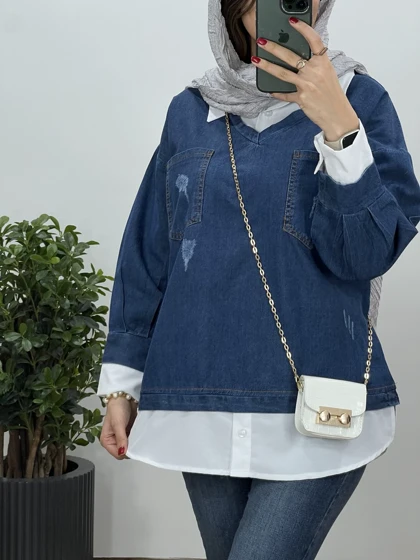 تونیک مانتویی جین دینا 3(ایراد دار)