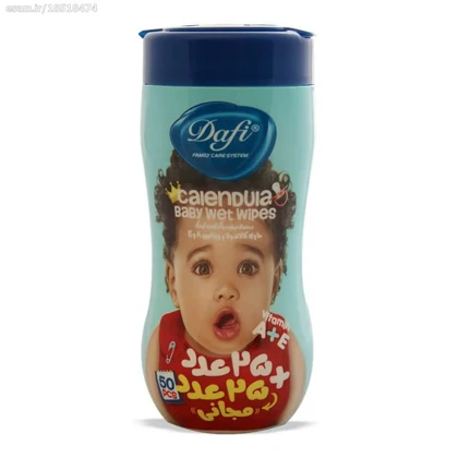 دستمال مرطوب کودک دافی مدل کمرباریک حاوی کالاندولا مناسب پوست حساس بسته 50 برگی