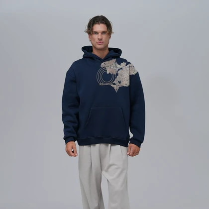 هودی مدل نوشته realistic برند SAW رنگ سرمه ای 141