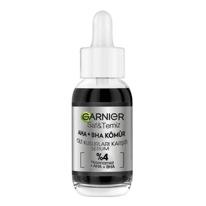 سرم لایه‌بردار و پاکسازی پوست گارنیه، Garnier مدل AHA+BHA Komur حاوی زغال فعال حجم 30 میلی‌لیتر