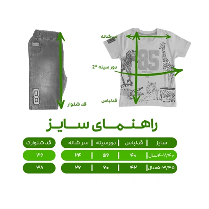 ست تیشرت آستین کوتاه و شلوارک پسرانه مدل باغ وحش