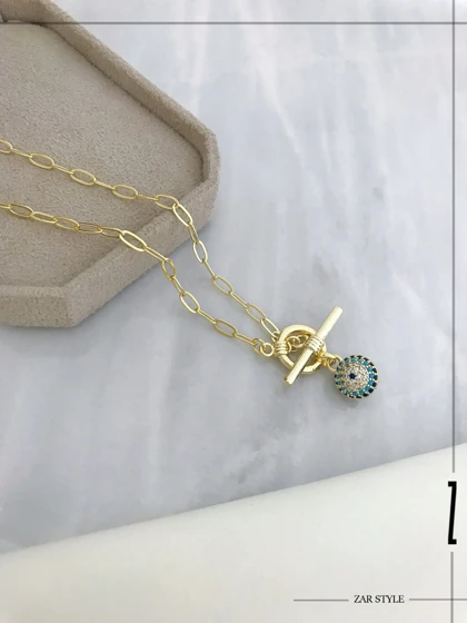 گردنبند گوی چشم نظر قفل تی