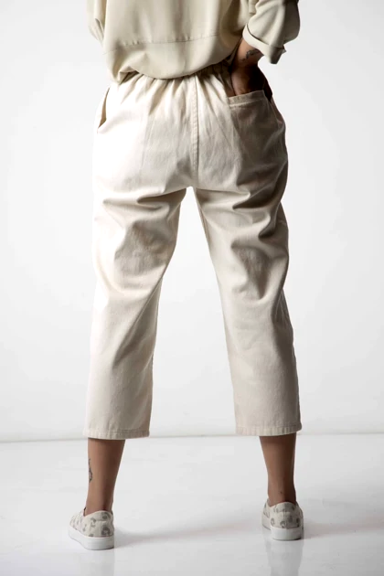 شلوار کتان پیلی دار پشت کش زنانه