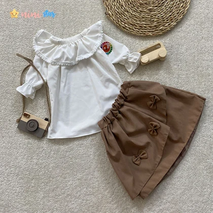 شومیز دامن دخترانه جلو پاپیون 3 تا 5 سال