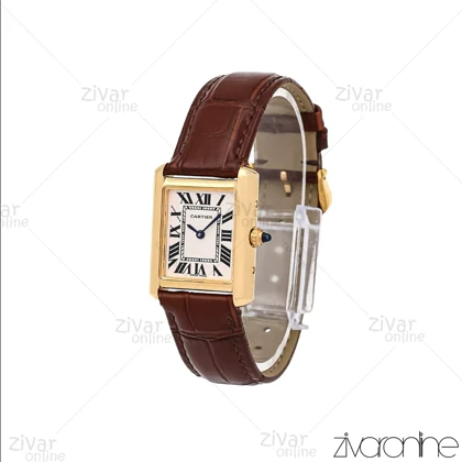 ساعت کارتیر زنانه مدل Tank قاب طلایی بند چرم قهوه ای اسمال 106363