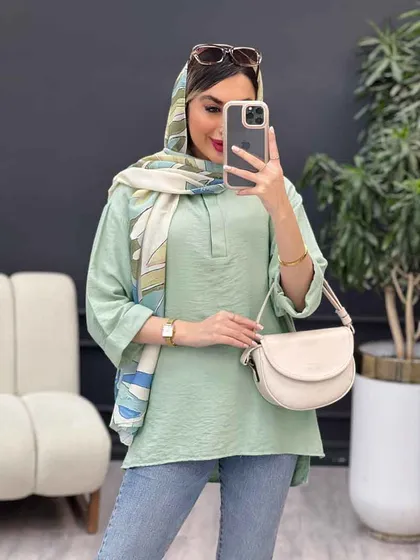 مانتو جلو بسته دکمه مخفی 4965