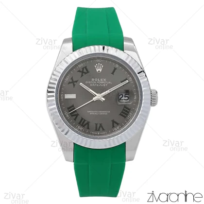 ساعت رولکس دیت جاست 2 ویمبلدون مردانه قاب سیلور بند رابر سبز 106611