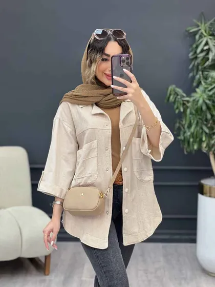 مانتو ترکیبی دو جیب برش‌دار