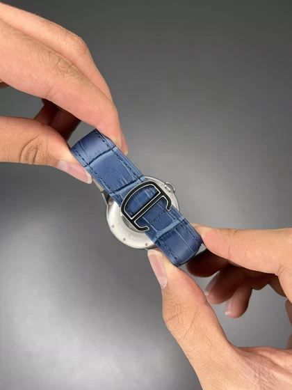 ساعت مچی کارتیه بلن بولو صفحه اسکلتون بند چرمی آبی Cartier Ballon Bleu