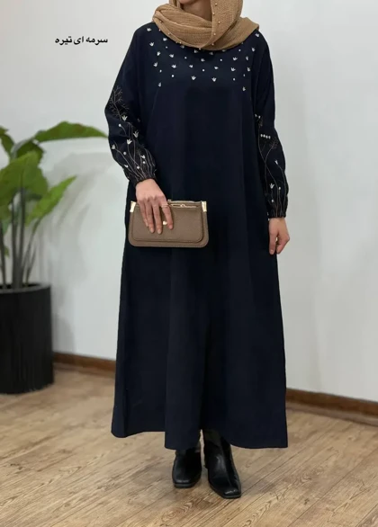 پیراهن مانتویی گلدوزی گندم