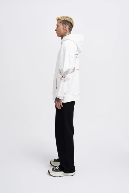 پرندگان مرد دو گلدوزی Ekru Hoodie M3552