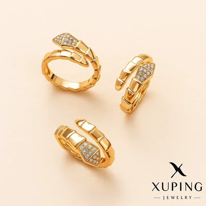 انگشتر ژوپینگ طرح مار طلایی نگین‌دار فری سایز