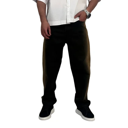 شلوار جین بگ مردانه مشکی قهوه ای مدل دورنگ