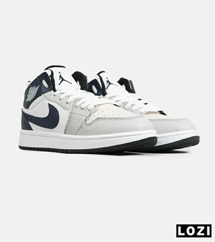 کفش کتانی بزرگ پا ساق‌دار سفید سرمه ای طوسی NIKE AIR Jordan 1 مدل 8308