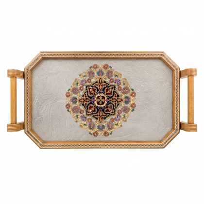 سینی چوبی دور خاتم کار دست کد m0328 گالری ساعت ضرابی