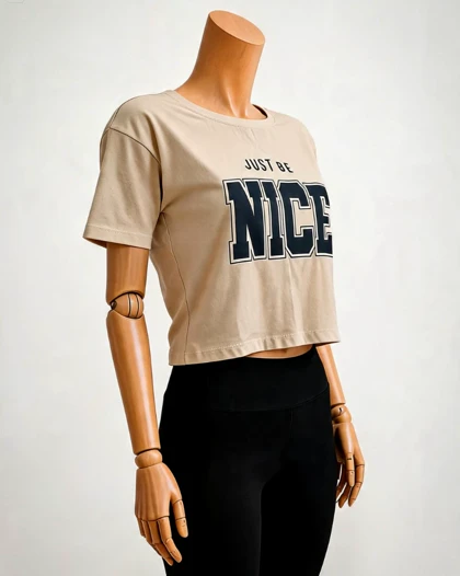 کراپ نخ پنبه یقه گرد آستین کوتاه چاپ nice کد1798