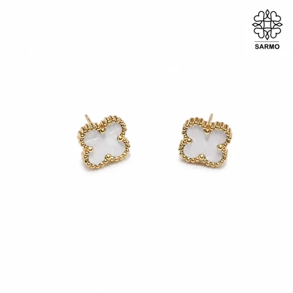 گوشواره استیل ونکلیف سفید طلایی کد 509428015