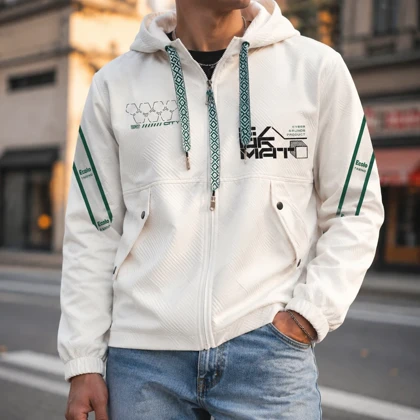 سویشرت سفید شیری بهاره Quilted Hoodie / Quilted Jacket Hoodie) کلاه‌دار مردانه استایل تکنیکال مدرن