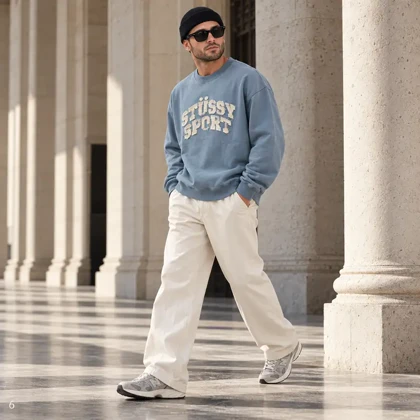 دورس مردانه یقه گرد طرح تایپوگرافی اسپرت آبی روشن پرسیسکا