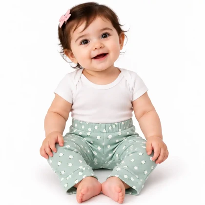 شلوار نوزادی سبز گل‌دار یونیکورن