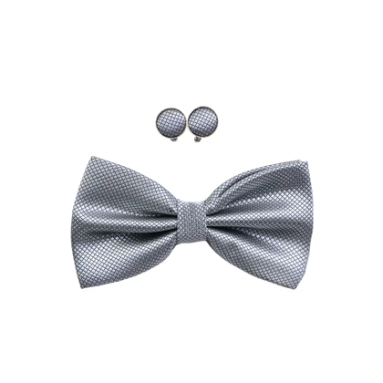 ست پاپیون و دکمه سرآستین نقره ای 7143