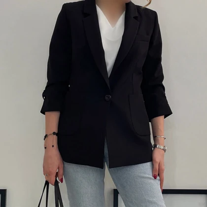 کت زنانه کرپ مشکی کادلین (Kadelin) کد 5252