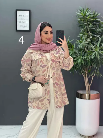 مانتو لینن طرح دار دو جیب پاکتی