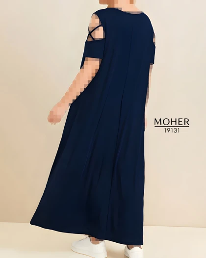 پیراهن ماکسی زنانه سایز بزرگ سرمه‌ای آستین ضربدری